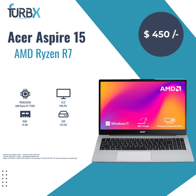 Acer Aspire 15 AMD Ryzen R7 7730U processor 16 GB RAM 512GB SSD